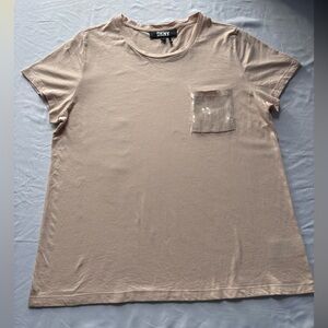 DKNY Women's Light Beige Sequin Accent Tee
